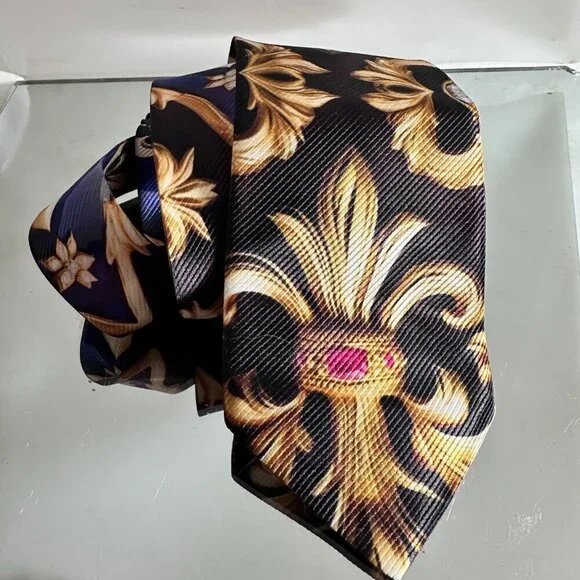 Fleur de Lis Bejeweled Ruby Gold Tie Mans Mens Neckwear Baroque Gift NWT Novelty - Picture 8 of 10